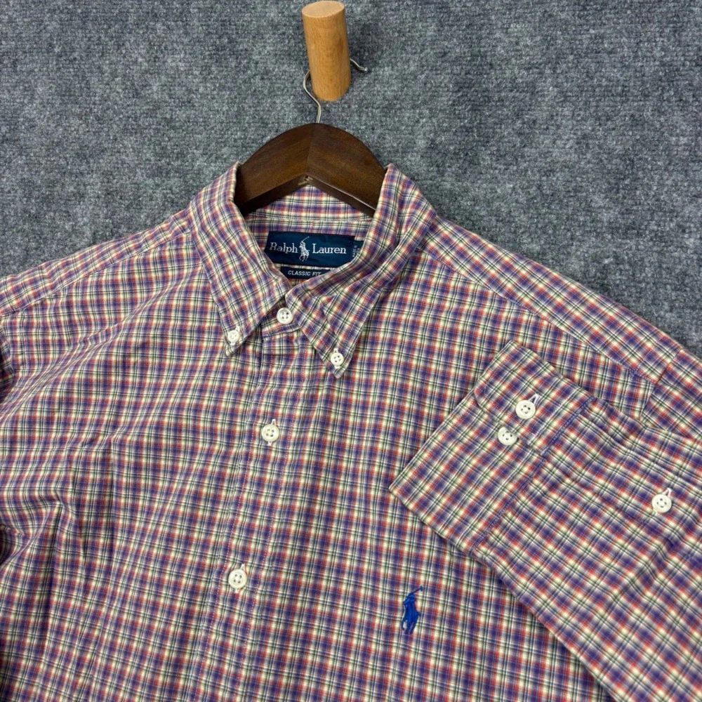 Ralph Lauren Button Down Shirt Mens 16.5 L Multi Plaid Classic Fit Cotton 0323